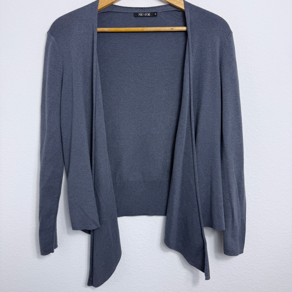 Nic+Zoe 4-Way Convertible Cardigan Blue Cotton Blend Wrap Sweater M